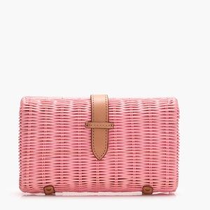 J. Crew pink wicker clutch with leather detail